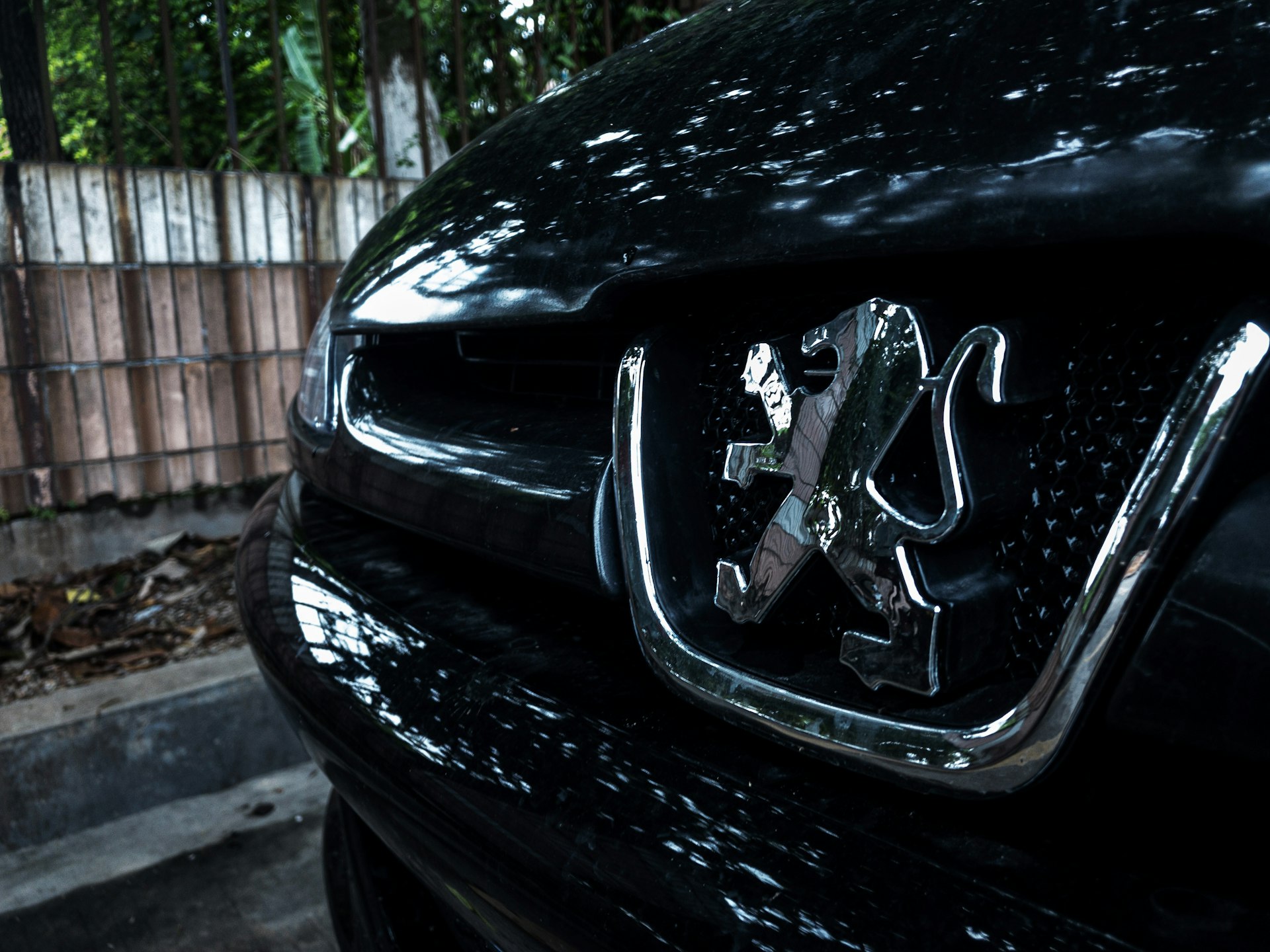 a close up of the front of a black car