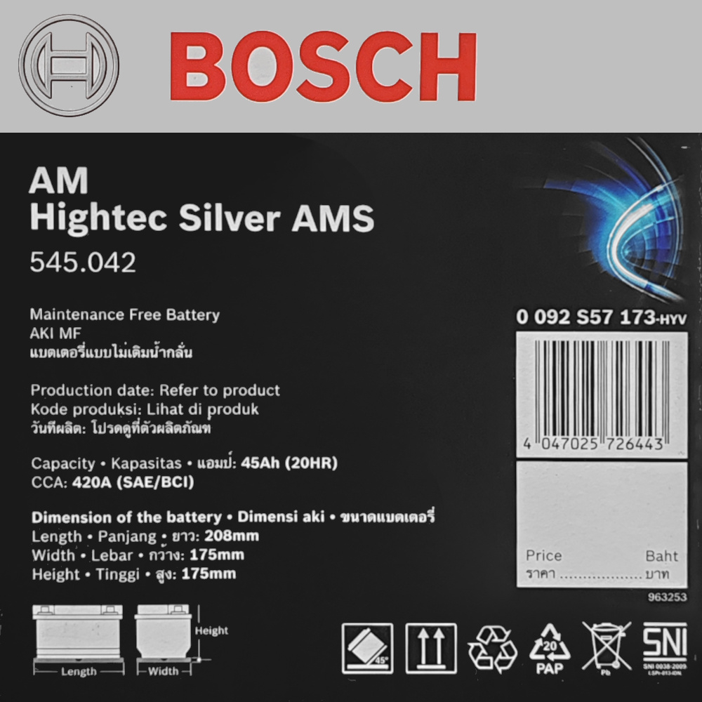 Batería Bosch 36d 650 Volkswagen