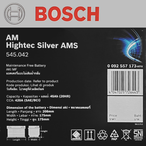 Batería Bosch 36d 650 Volkswagen