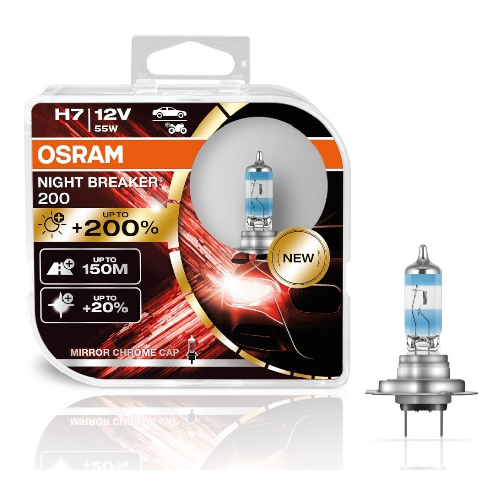 BOMBILLOS OSRAM H7 X2 NIGHT BREAKER 200%+LUZ 12V 55W REF. 64210NB200