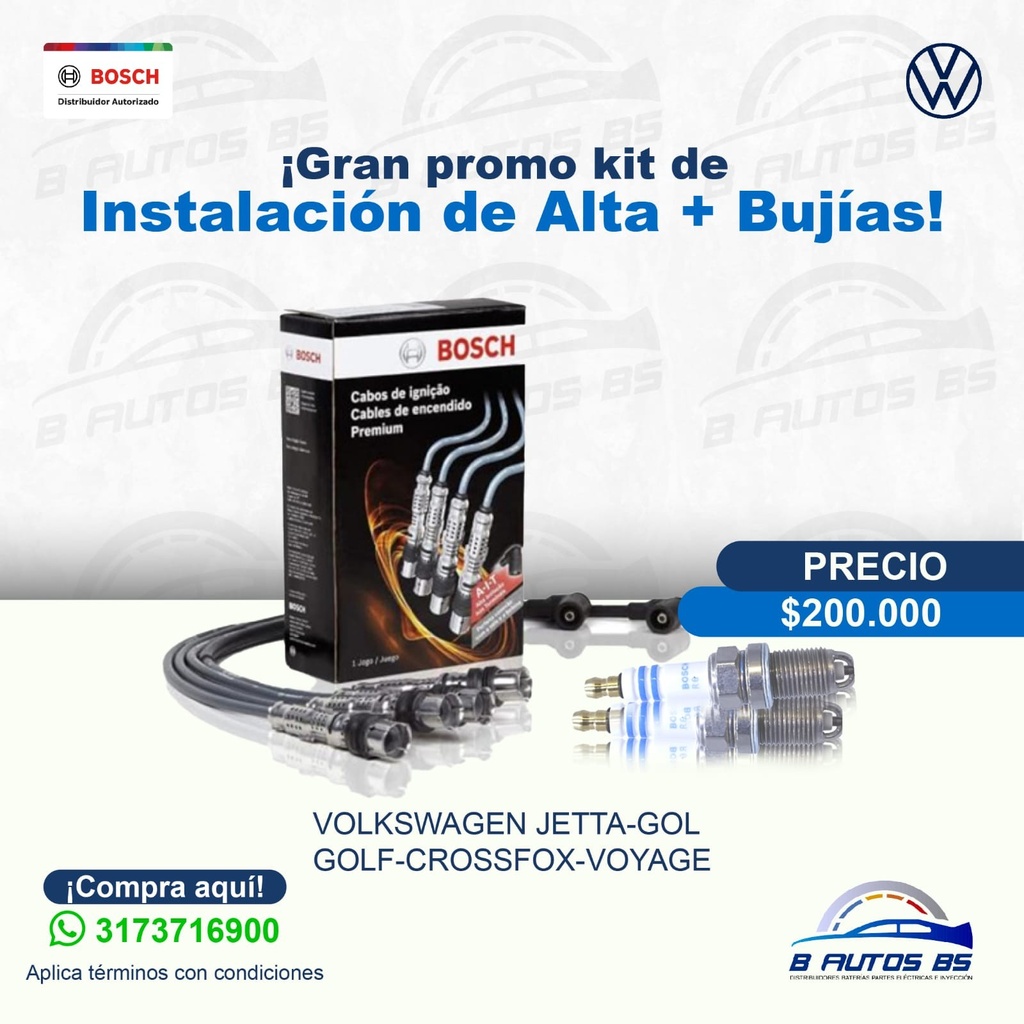 KIT INSTALACION ALTA Y BUJIAS VOLKSWAGEN REF. KIT-001