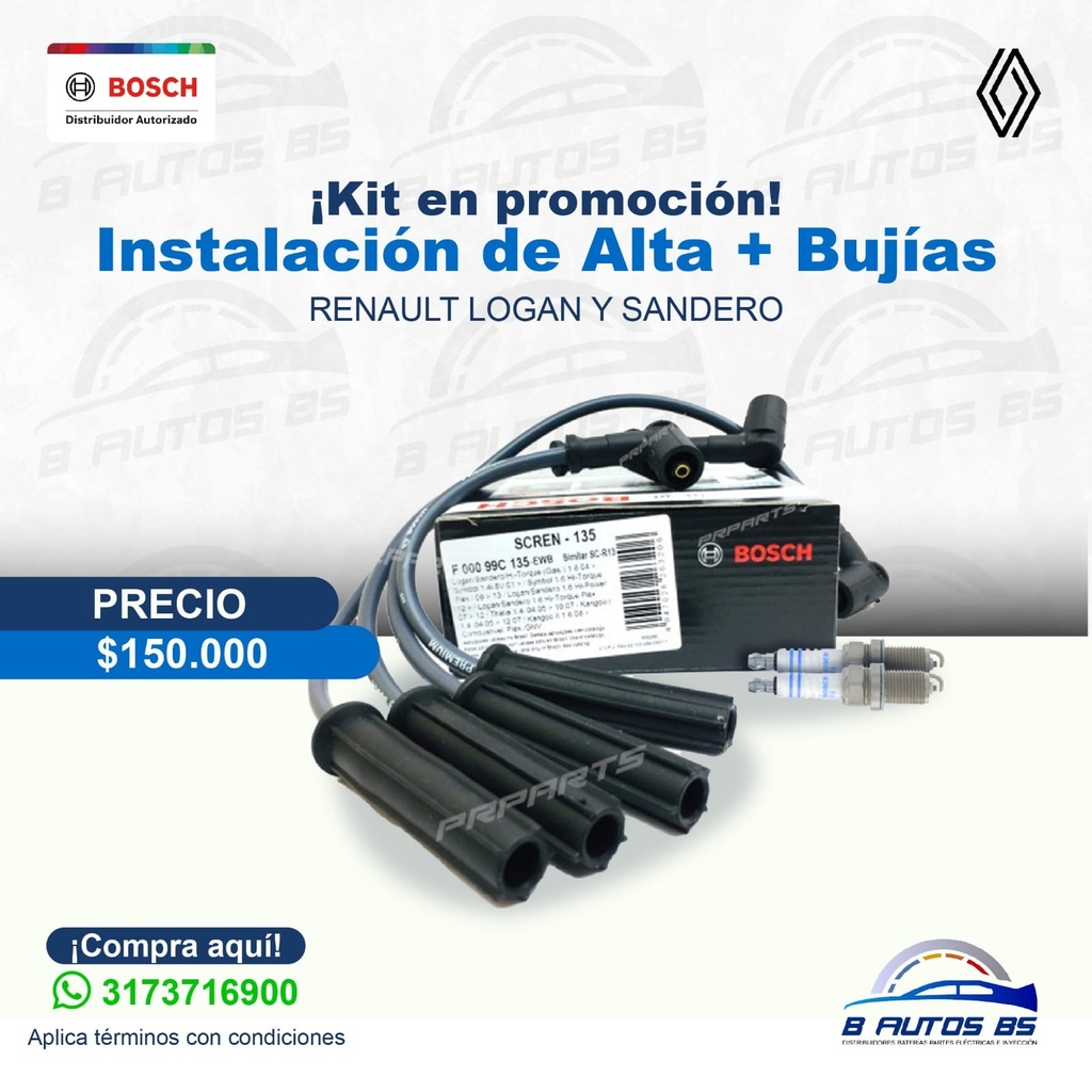 [KIT-005] KIT INSTALACION ALTA Y BUJIAS RENAULT REF. KIT-005