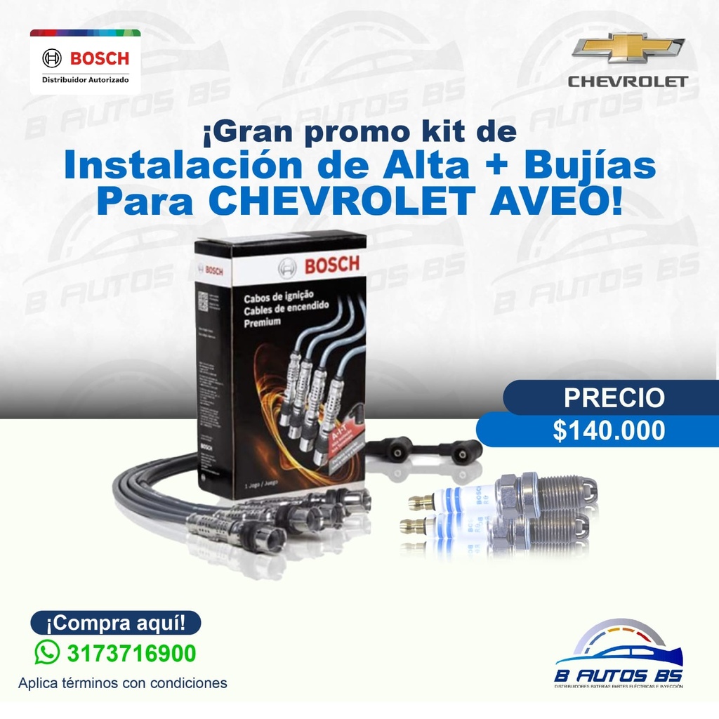 KIT INSTALACION ALTA Y BUJIAS CHEVROLET AVEO REF. KIT-004