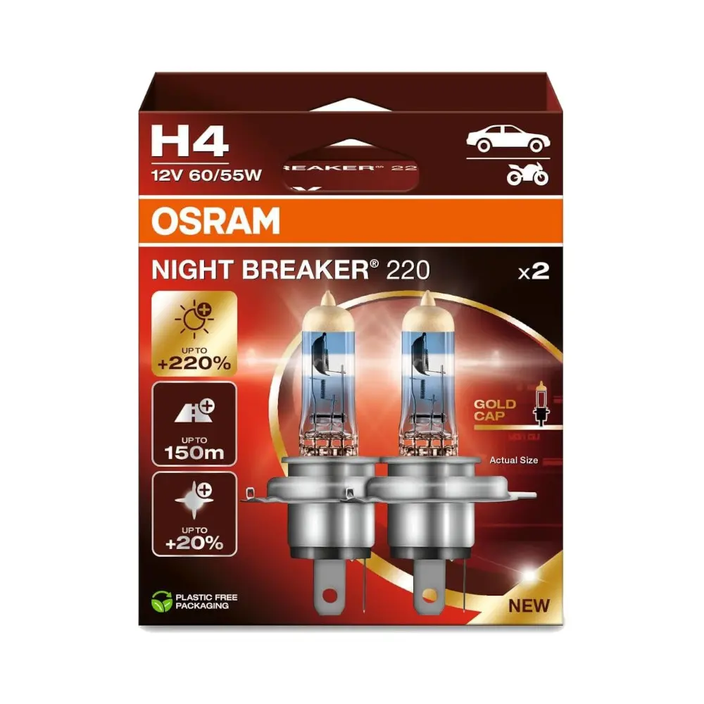 BOMBILLOS OSRAM H4 X2 NIGHT BREAKER 220%+LUZ 12V 60/55W REF. 64193NB220