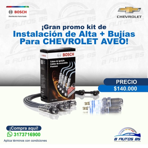 [KIT-004] KIT INSTALACION ALTA Y BUJIAS CHEVROLET AVEO REF. KIT-004